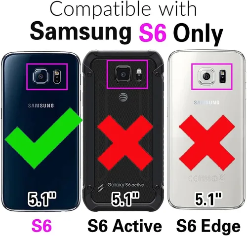 Vista 2 de Asuwish Funda compatible con Samsung Galaxy S6 y protector de pantalla de vidrio templado, soporte para tarjeta celular, ranura para teléfono móvil