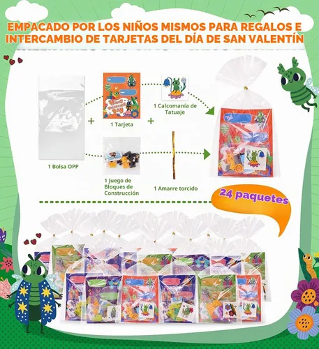 Vista 4 de Colplay - Juego de 24 bloques de construcción de insectos para el día de San Valentín Include Insect Building Blocks with Valentines Cards