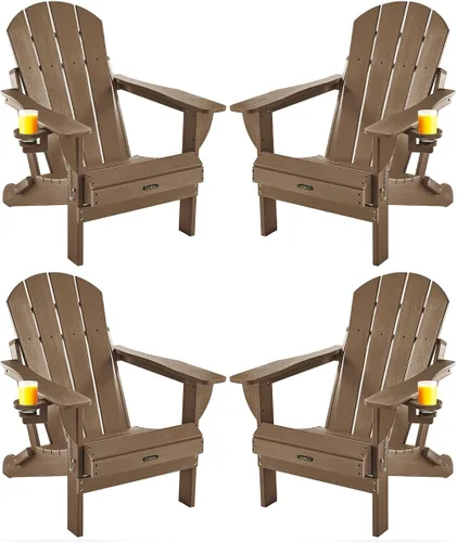 Vista 16 de Ciokea Silla Adirondack plegable con textura de madera, silla Adirondack para patio, resistente a la intemperie, silla de plástico para hoguera