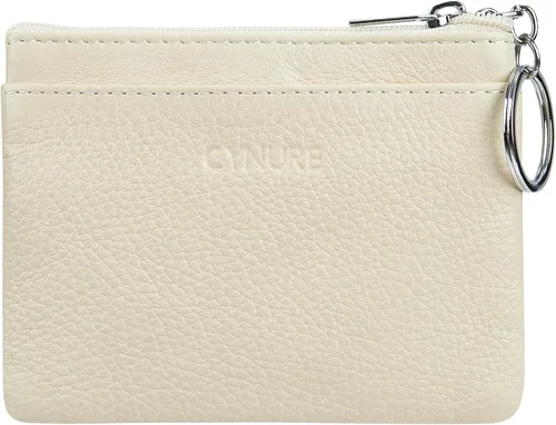 Vista 2 de Porta Monedas de Cuero Genuino para Mujer de Cynure, Mini Monedero con Llavero Beige