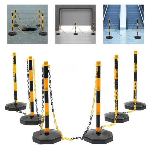 Vista 9 de 6 piezas de conos de tráfico con base rellenable de polietileno amarillo, poste de estacionamiento portátil con cadenas de 6.6 pulgadas, conos