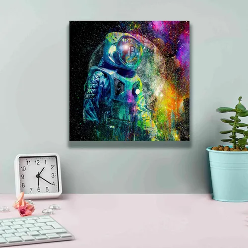 Vista 4 de Epic Graffiti 'BTC Bitcoin Moonlanding', arte de pared en lienzo, 12 x 12 pulgadas