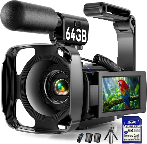 Vista 10 de Videocámara 5K, cámara de video BREGOO UHD 64MP para vlogging en YouTube con pantalla táctil giratoria de 3" 270°, cámara digital con visión Negro