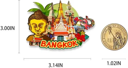 Vista 3 de Imán de Bangkok Tailandia para nevera de madera 3D, monumentos de viaje, coleccionables, recuerdos, decoración hecha a mano
