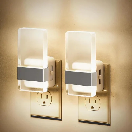 Vista 9 de JandCase Luces nocturnas enchufables a la pared, sensor de atardecer a amanecer, LED blanco suave de 3000 K, diseño acrílico, brillo ajustable de 0