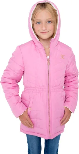 Vista 6 de Juicy Couture Girls Reversable Coat, Faux Fur Hooded Winter Jacket, Warm Padded Parka Hoodie, Kids Heavyweight Winter Coat