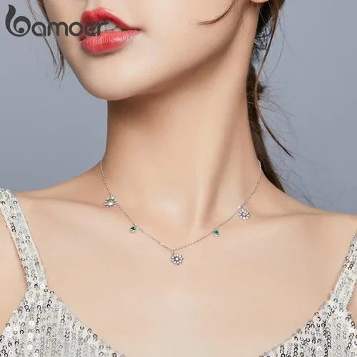 Vista 3 de Collar ajustable Little Daisy para mujer plata de ley 925 circonita cúbica joyería de marca de lujo collar de nuevo modo SCN415