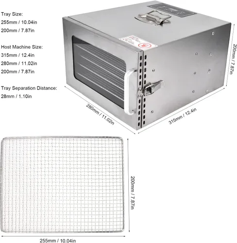 Vista 6 de Máquina secadora deshidratadora de alimentos, 6 capas de temperatura ajustable, secador de frutas de carne seca, para verduras, cecina, especias