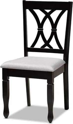 Vista 2 de Baxton Studio Petrina - Juego de comedor tapizado de tela gris, madera con acabado marrón expreso, 7 piezas