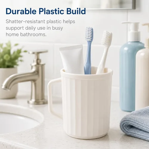 Vista 6 de Beavorty Tazas de baño vaso de plástico para cepillos de dientes con asa para viajes en casa, taza blanca