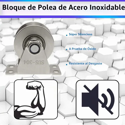 Vista 5 de Polea de rueda de ranura de acero inoxidable, bloque de polea súper silencioso para equipos de gimnasio de bricolaje, rodamiento dúplex desmontable