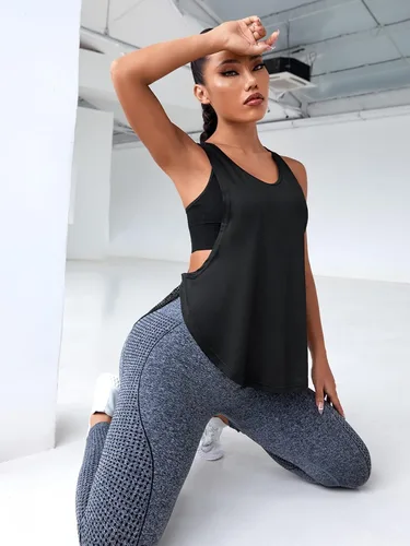 Vista 4 de MakeMeChic Camisetas sin mangas para mujer, con espalda cruzada, atléticas, para entrenamiento
