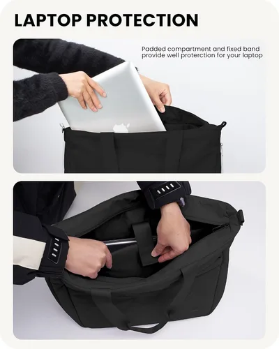 Vista 4 de Bolsa de mano para mujer con cremallera, bolsa de mano grande acolchada de 14 pulgadas para laptop con funda para carrito