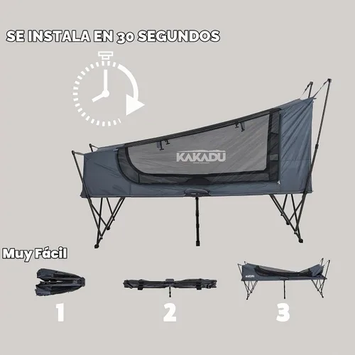 Vista 7 de Kakadu Tienda de Campamento Cuna, para 1 Persona, Configuración Fácil en 1 Minuto, Plegable, Compacta, Tienda Elevada con Toldo Impermeable
