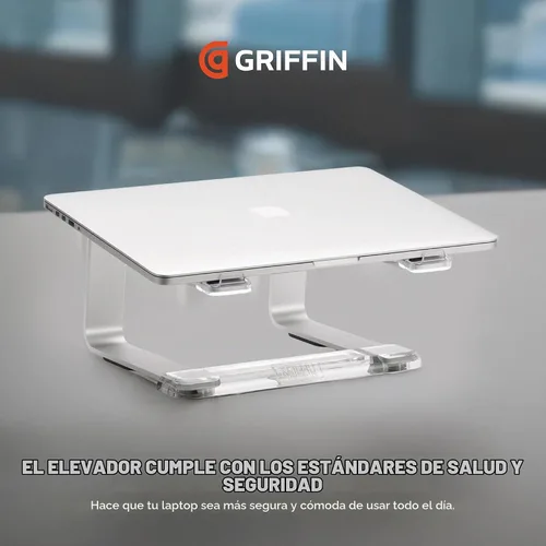 Vista 3 de Griffin Soporte elevador para laptop, elevador ergonómico para computadora y soporte para laptop hecho de aluminio cepillado resistente, soporta