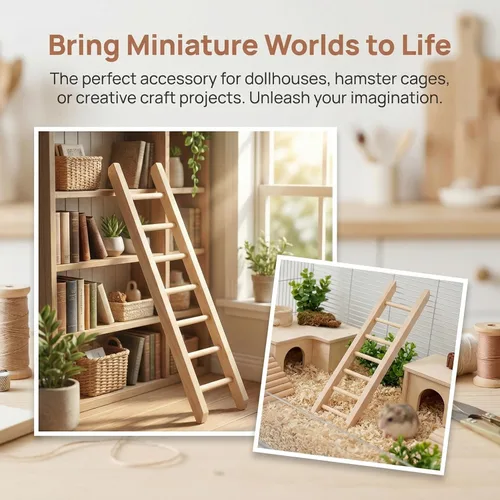 Vista 2 de Mini escalera de juguete para mascotas, mini casa de muñecas, muebles de casa de muñecas, escalera de madera, pequeña figurita, decoración