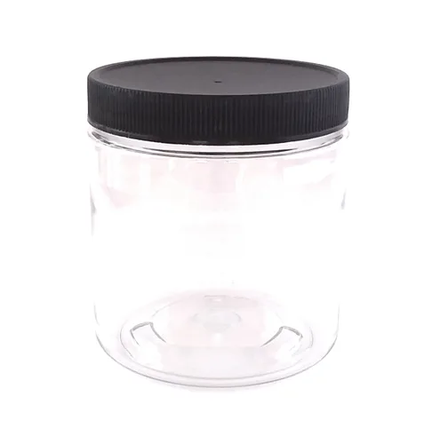 Vista 2 de Tarros de plástico transparente de 8 onzas con tapas negras (paquete de 9) recipientes de almacenamiento vacíos recargables con tapas para productos