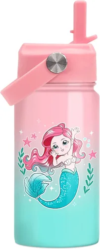 Vista 16 de SANDJEST Botella de agua para niños con tapa con pajilla, botellas de agua de acero inoxidable con aislamiento del alfabeto de 12 onzas para niños