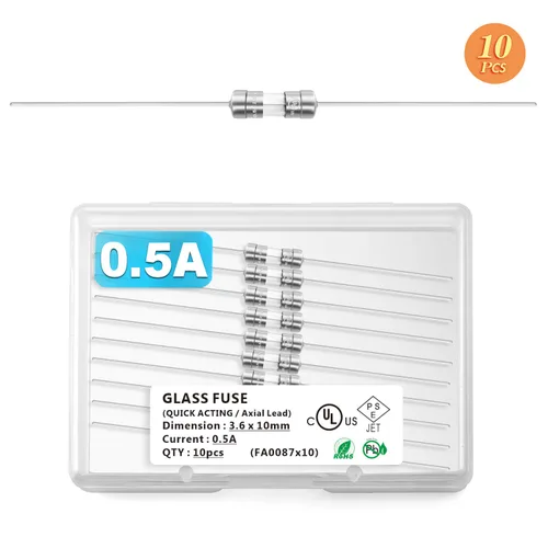 Vista 6 de Chanzon (paquete de 10 unidades) con certificación UL de 0.142x0.394 in 0.5A 250V/125V 0.5 Amp F500mAL AGC fusibles de vidrio de soplado rápido