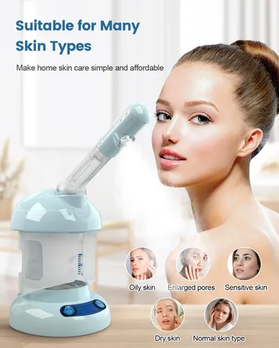 Vista 3 de Vaporizador facial de mesa, vaporizador de ozono con brazo giratorio de 360°, vaporizador facial nano iónico profesional para limpieza profunda