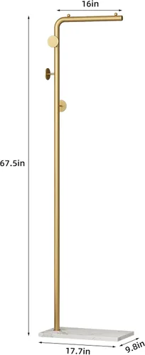 Vista 12 de HKaikzo - Soporte para abrigos dorado, perchero independiente con acabado de acero satinado y base natural de mármol estable, para abrigos