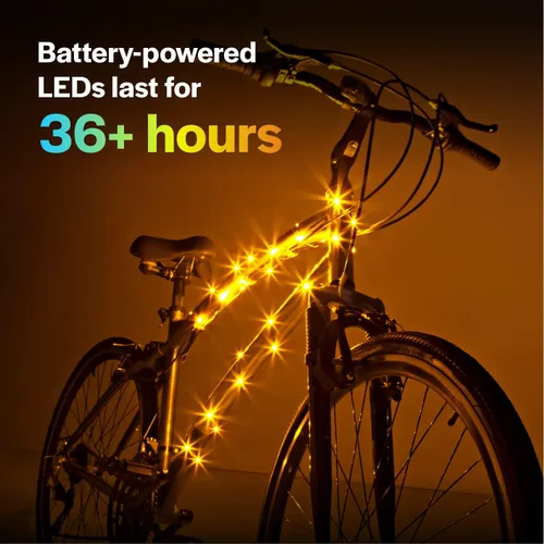 Vista 5 de Brightz CosmicBrightz - Cuerda de luz LED para marco de bicicleta, cuerda de 6.5 pies, funciona con pilas con interruptor de encendido/apagado, Oro