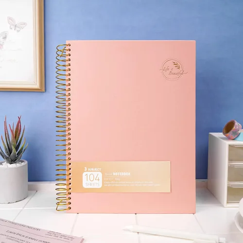 Vista 7 de FLYING EAGLE Cuaderno de 3 materias en espiral grande de 8.5 x 11 pulgadas, color rosa para mujeres y hombres, papel grueso de 100 GSM, 104 hojas