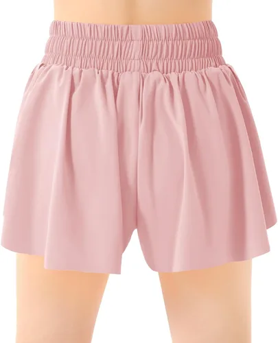 Vista 2 de Pantalones cortos deportivos de mariposa para niñas, pantalones cortos fluidos con bolsillo 2 en 1, pantalones cortos para correr, entrenamiento