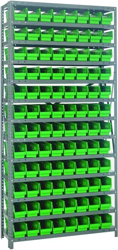 Vista 401 de Quantum QSBU-245BK Heavy Duty Shelving Unit with (7) Shelves and (24) QUS245 Black Bins for Garage Warehouse Storage Distribution 400 lb Load