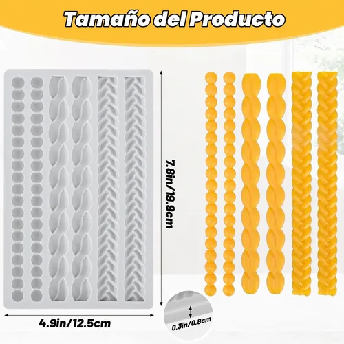 Vista 2 de Beasea Molde de Cuerda de Silicona, 1 Hoja Molde de Borde de Cadena de Encaje de Corteza de Pastel de Fondant de Silicona para Decoración