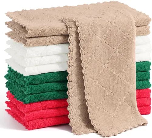 Vista 82 de Homaxy - Paquete de 12 trapos de cocina (13 x 19 pulgadas, marrón), de terciopelo coral supersuaves y absorbentes para lavar platos, paño
