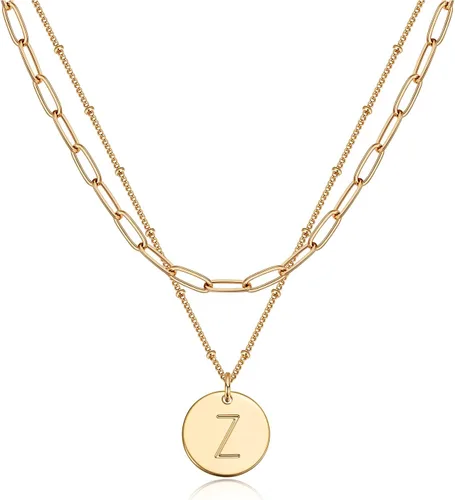 Vista 13 de Valloey Rover - Collares con inicial para mujer, chapado en oro de 14 K, con letra redonda, dije de disco de moneda de doble cara, grabado de la A a