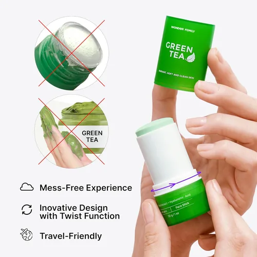 Vista 4 de WONDER FAMILY Máscara de té verde en barra – Limpiador de poros Green Stick – Previene puntos negros – Limpieza profunda de arcilla hidratante