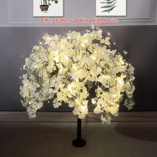 Vista 4 de Cerezo artificial que llora cerezo blanco para interiores y exteriores, hogar, oficina, fiesta, centro de mesa, boda