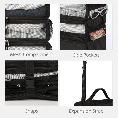 Vista 7 de TABITORA Organizador de equipaje de viaje plegable para colgar, estantes colgantes portátiles para llevar en la maleta con 2 ganchos, (S-negro)