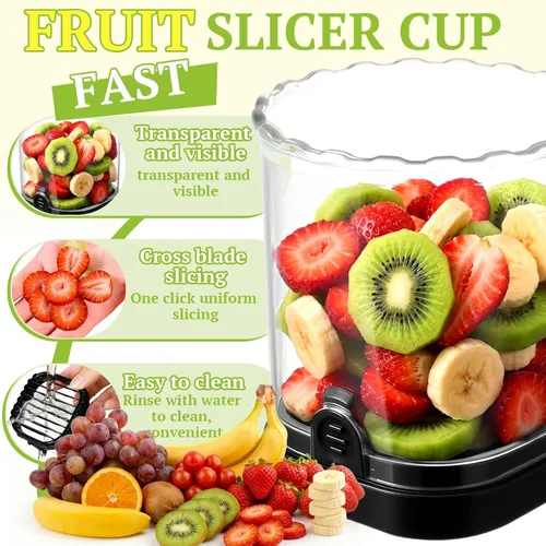 Vista 2 de Hendiy Rebanadora de Fresas con Cuchillas de Acero Inoxidable Taza Rebanadora de Huevos y Frutas para Plátano, Pepino, Seta Gadget de Cocina