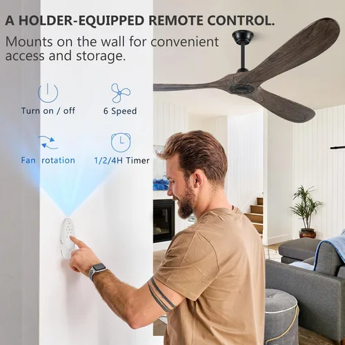 Vista 2 de Eliora Ventiladores de techo de 52 pulgadas sin luces, ventilador de techo de madera sin luz con control remoto, ventilador de techo grande