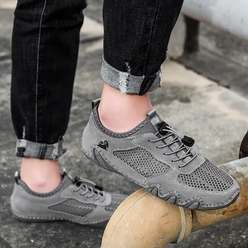 Vista 7 de Boxpopla Zapatos deportivos de malla para hombre para senderismo y caminar, zapatos deportivos de verano, transpirables, antideslizantes, ligeros