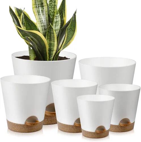 Vista 10 de YNNICO 7 piezas Macetas con Orificios de Drenaje y Platillos, Maceteros de Interior, Juego de 7 (7.5, 7, 6.5, 6, 5.5, 4.5, 3.5 Pulgadas), Blanco