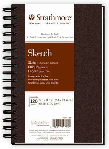 Vista 17 de Strathmore Libro de arte de papel de boceto serie 400, cubierta marrón mate, blanco natural, encuadernado, 60 hojas, 5.5 x 8.5 pulgadas