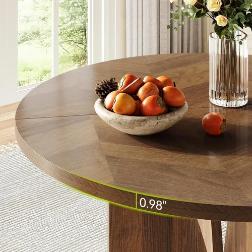 Vista 4 de LITTLE TREE Mesa de comedor redonda de 39 pulgadas para 4, mesa de cocina rústica con pedestal estable en forma de X, mesa de comedor