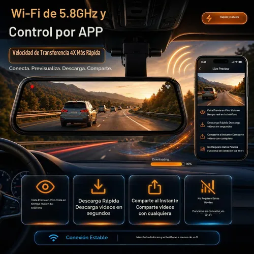 Vista 3 de Cámara de tablero dual con espejo 4K para coches, cámara de salpicadero