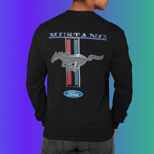 Vista 3 de Ford Mustang Pony Racing Stripe 5.0 Muscle Shelby - Camiseta de manga larga con estampado frontal y espalda