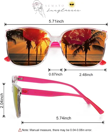 Vista 4 de Sumato Gafas de sol para mujer, lentes de sol rosas de gran tamaño para mujer con lente de espejo de moda con bloqueo UV400