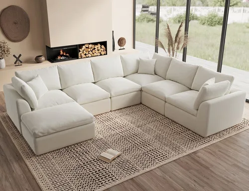 Vista 58 de ohllob Sofás seccionales Cloud de 110 pulgadas para sala de estar, sofá deshuesado en forma de L con otomana, sofá modular de 3 plazas, color negro