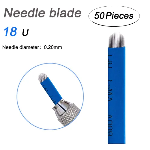 Vista 2 de Pinkiou Agujas de microblading de henna para cejas, desechables, grado médico, SUS316, 18U, hoja de microcuchilla para laminación de cejas