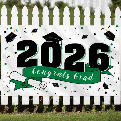 Vista 11 de Decoraciones de fiesta de graduación de felicitaciones 2026 – Cartel de fondo grande colgante de la clase de 2026, decoración de letrero de Gard Azul