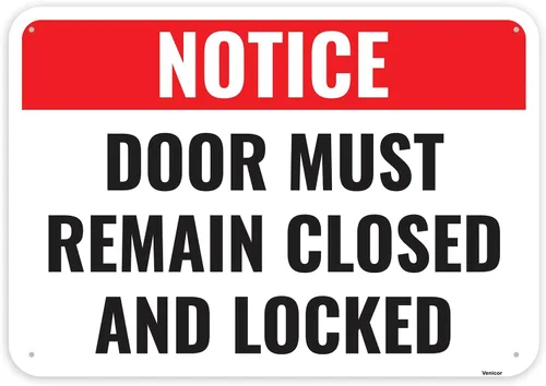 Vista 3 de 1 letrero con texto en inglés "Keep Door Closed At All Times", 10 x 7 pulgadas, aluminio, letrero para puerta con texto en inglés «Please Closed