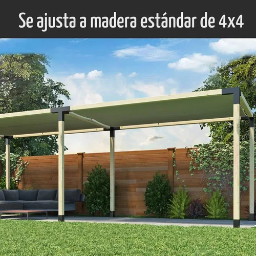 Vista 6 de Kit de soportes para pérgola 4 x 4, soportes de esquina de carpintería con recubrimiento de polvo de 3 vías, 2 hombros de soporte y 2 bases