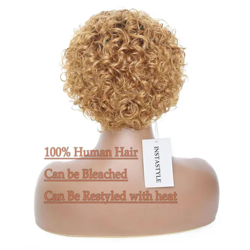 Vista 5 de INSTASTYLE Pelucas rubias degradadas con encaje frontal de 6 pulgadas, cabello humano de 13 x 1, corte Pixie, pelucas cortas rizadas de encaje HD